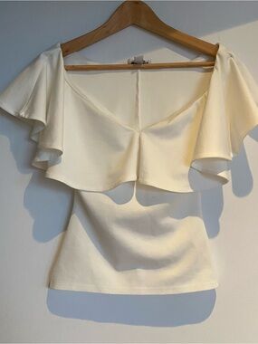 Unique Vintage Cream Off-Shoulder Ruffle Blouse